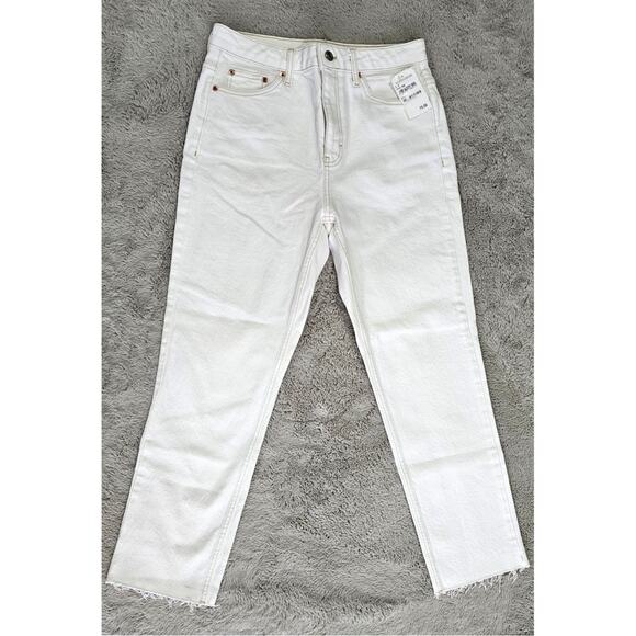 Topshop Straight Leg White Jeans, Raw Frayed Hem, Gold Rivets, Sz 8, NWT - Picture 3 of 12